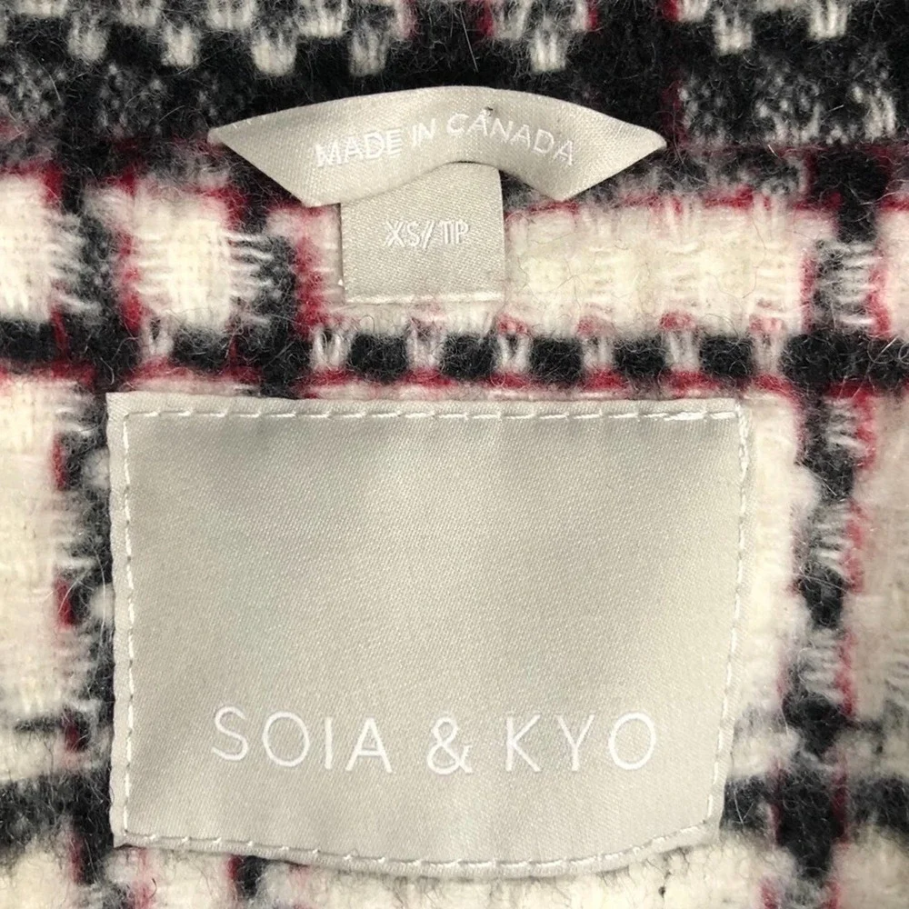 Soia & Kyo White Black & Red Plaid Preppy Moto Punk Designer Wool Coat Jacket XS